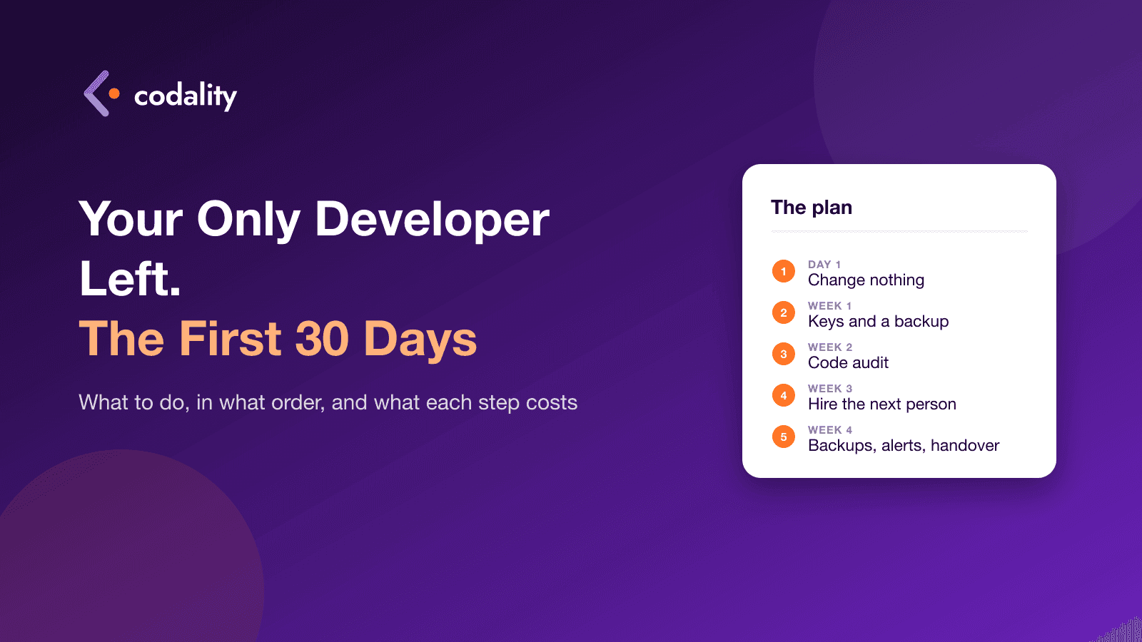 Your Only Developer Left. What to Do in the First 30 Days